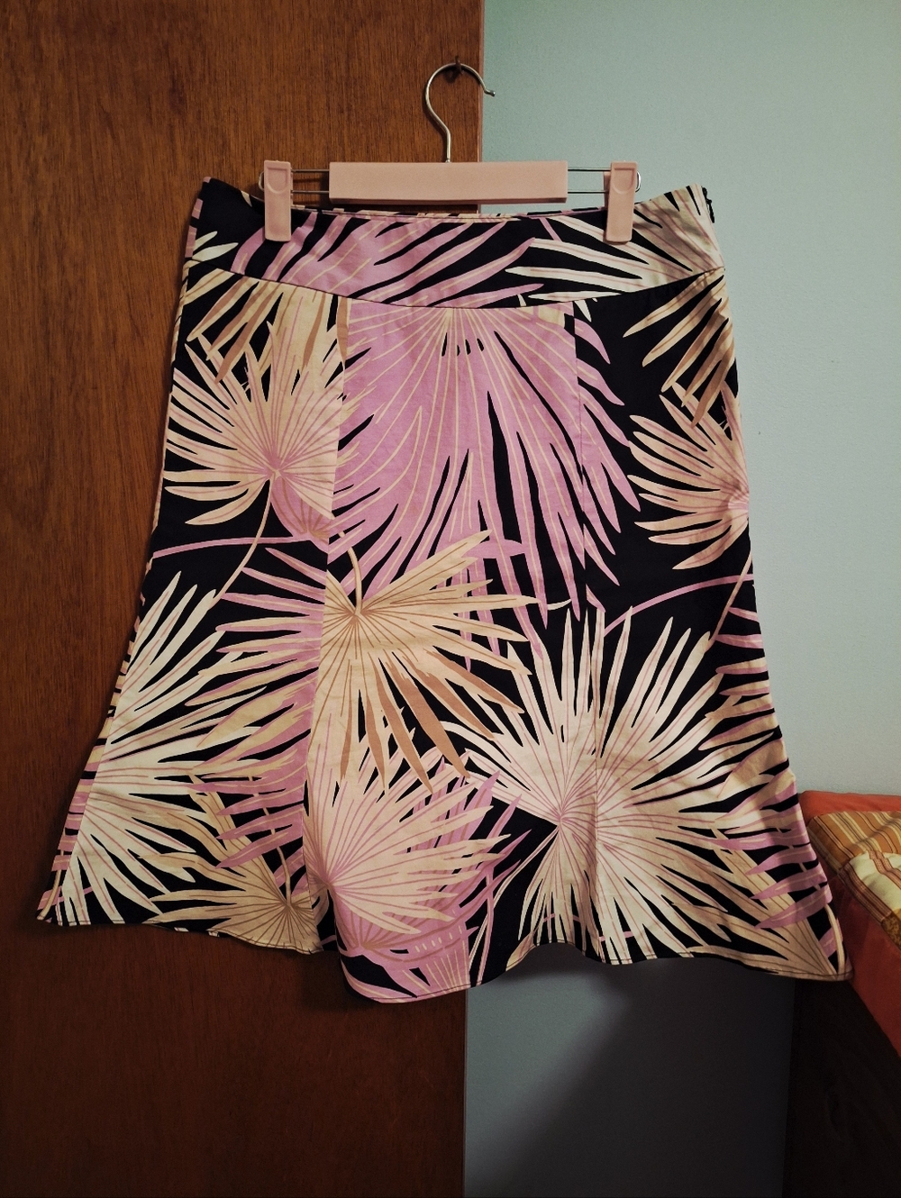 Gap Stretch Floral Palm Print A-Line Skirt in Black and Pink Women's Size 10